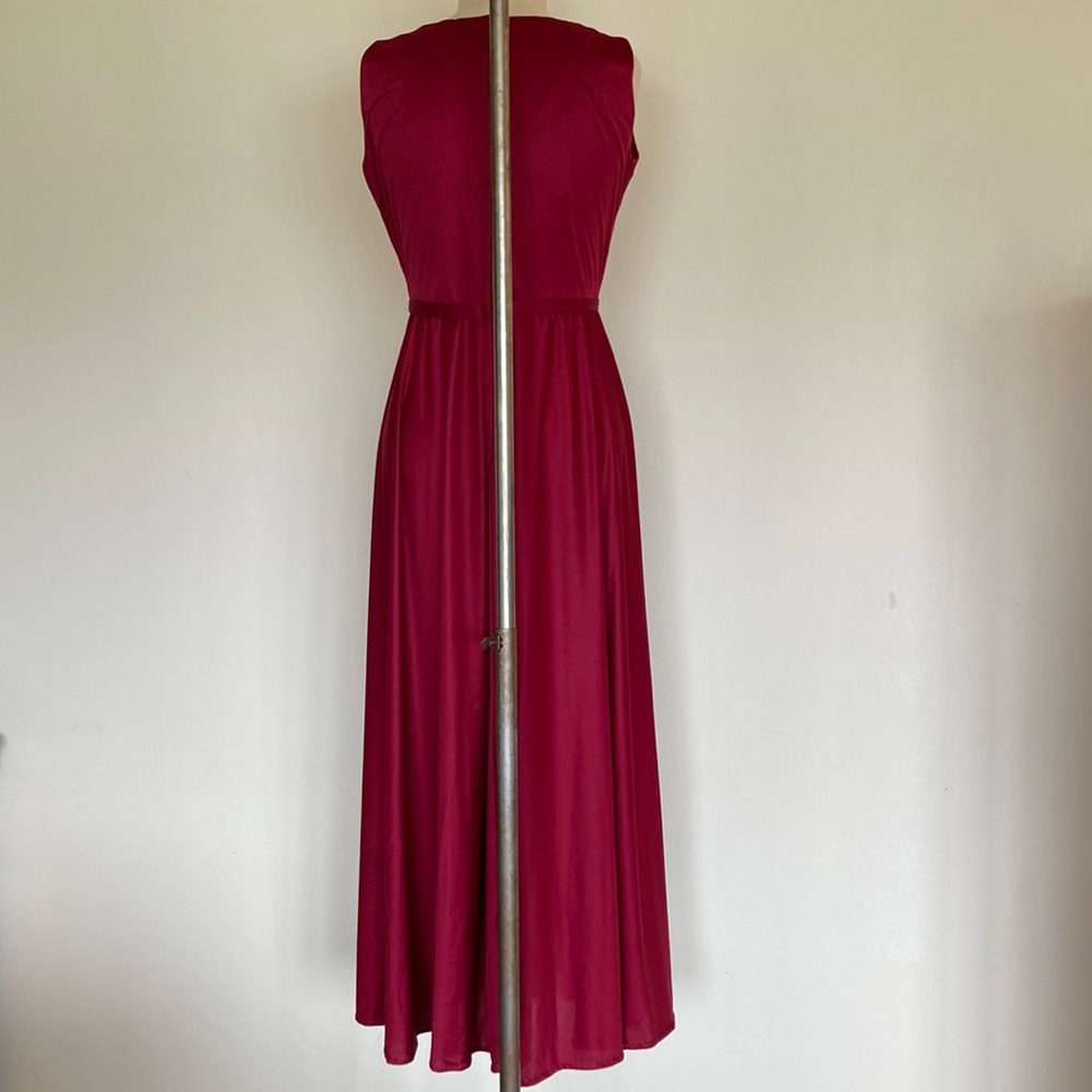 70s 2-piece set, maxi sleeveless dress and sheer floral capelet, burgundy, S - Picture 10 of 16